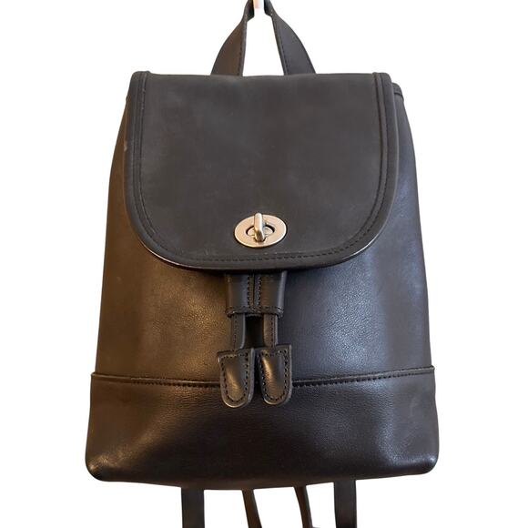 Vtg Y2K Coach Daypack Black Leather Drawstring Mini Backpack Bag 9960 Timeless - Picture 1 of 16